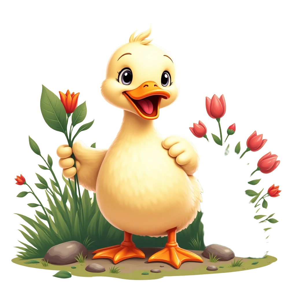 Charming Duckling with Flowers